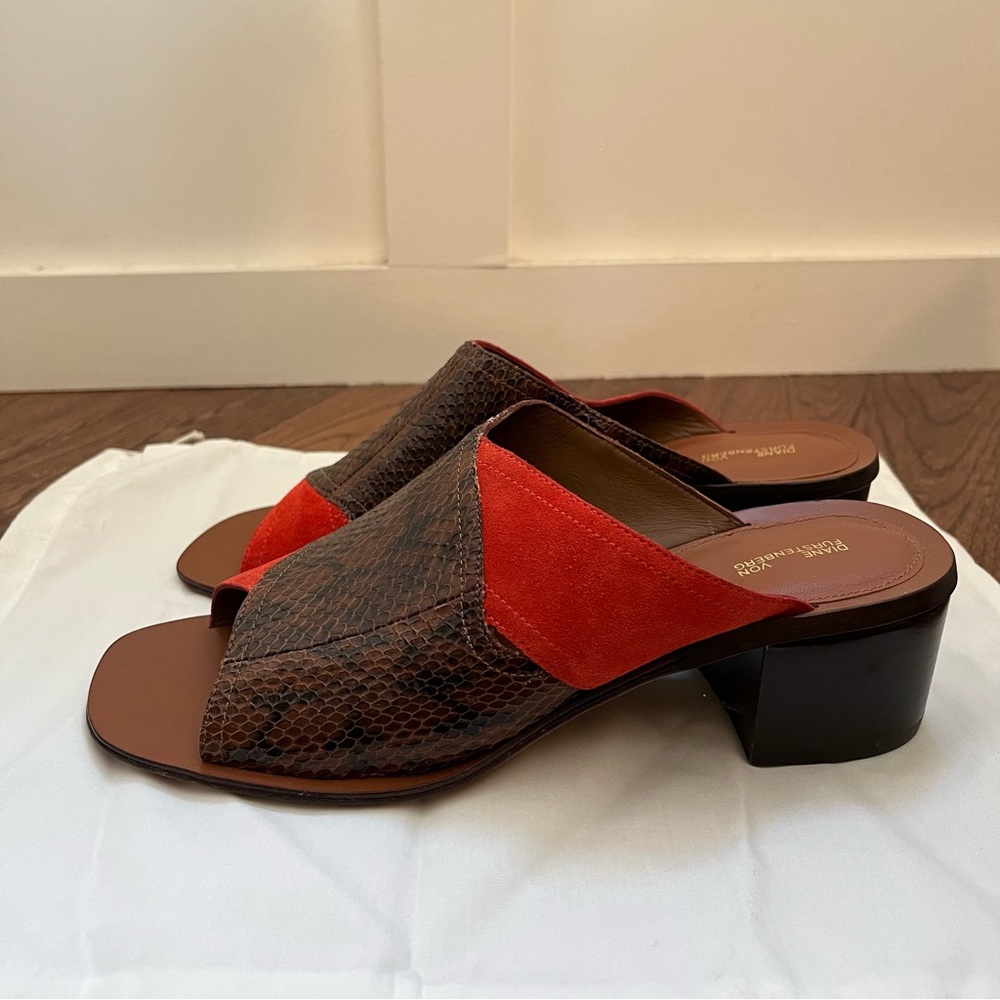 Diane von Furstenberg snake skin & suede heeled sandals